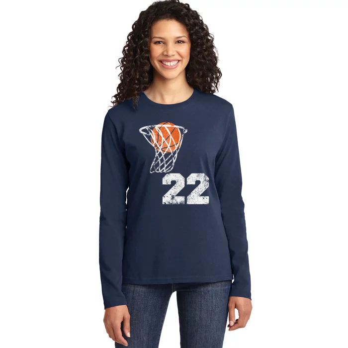 Vintage Basketball Jersey Number 22 Player Number Ladies Long Sleeve Shirt