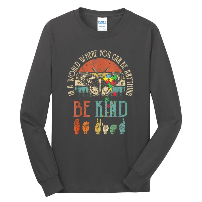 Vintage Be Kind Kindness For Women Autism Awareness Gift Tall Long Sleeve T-Shirt