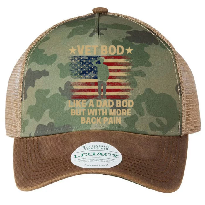 Vet Bod Like A Dad Bod But With More Back Pain Funny Veteran Legacy Tie Dye Trucker Hat