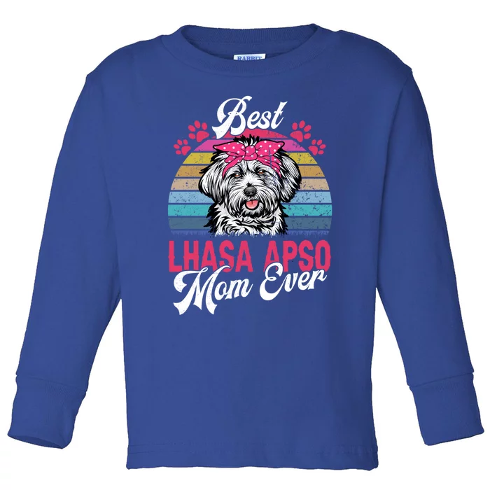 Vintage Best Lhasa Apso Mom Ever Gift Toddler Long Sleeve Shirt