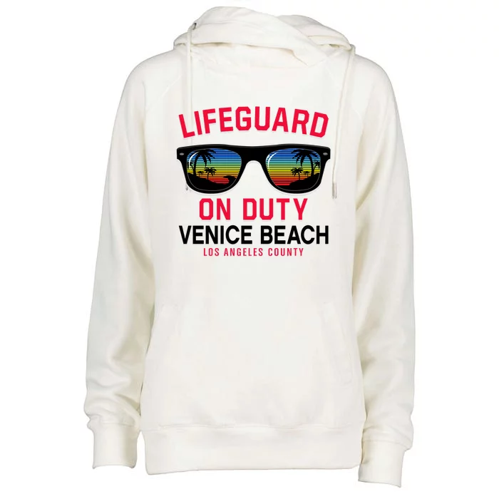 Venice Beach Los Angeles County Lifeguard On Duty Womens Funnel Neck Pullover Hood