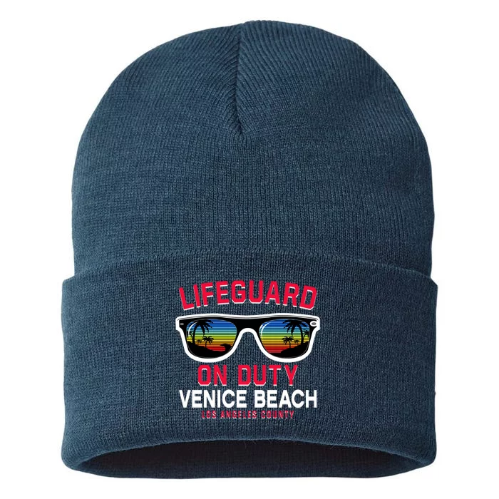 Venice Beach Los Angeles County Lifeguard On Duty Sustainable Knit Beanie