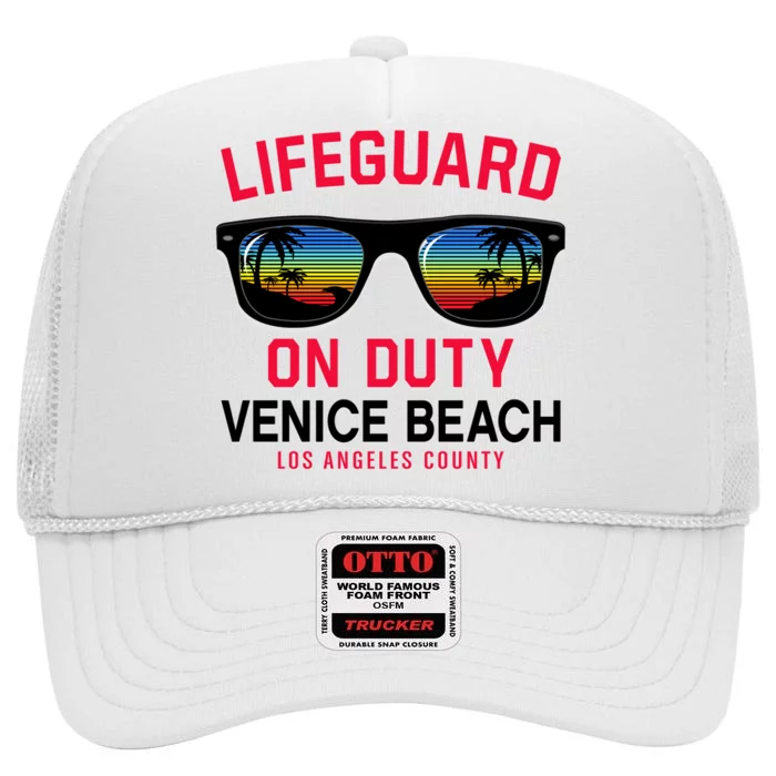 Venice Beach Los Angeles County Lifeguard On Duty High Crown Mesh Trucker Hat