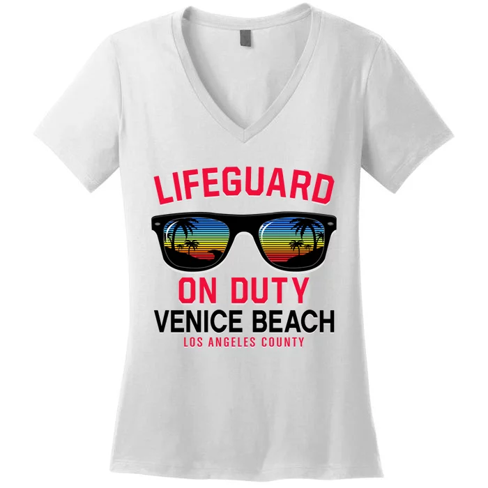 Venice Beach Los Angeles County Lifeguard On Duty Women's V-Neck T-Shirt