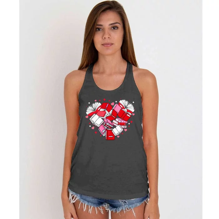 Valentine Book Lover Heart Shape Librarian Bookworm Costume Women's Knotted Racerback Tank