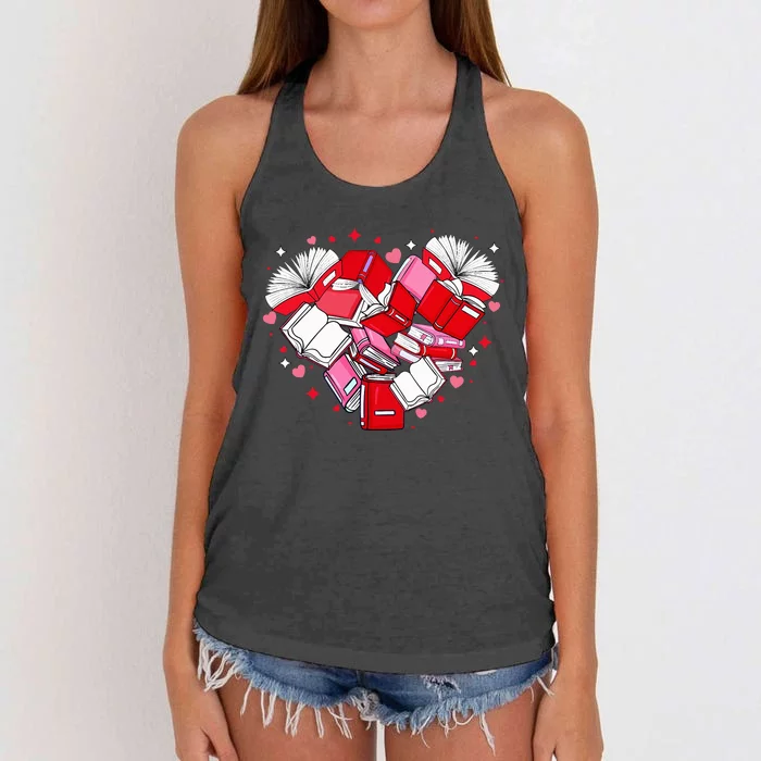 Valentine Book Lover Heart Shape Librarian Bookworm Costume Women's Knotted Racerback Tank