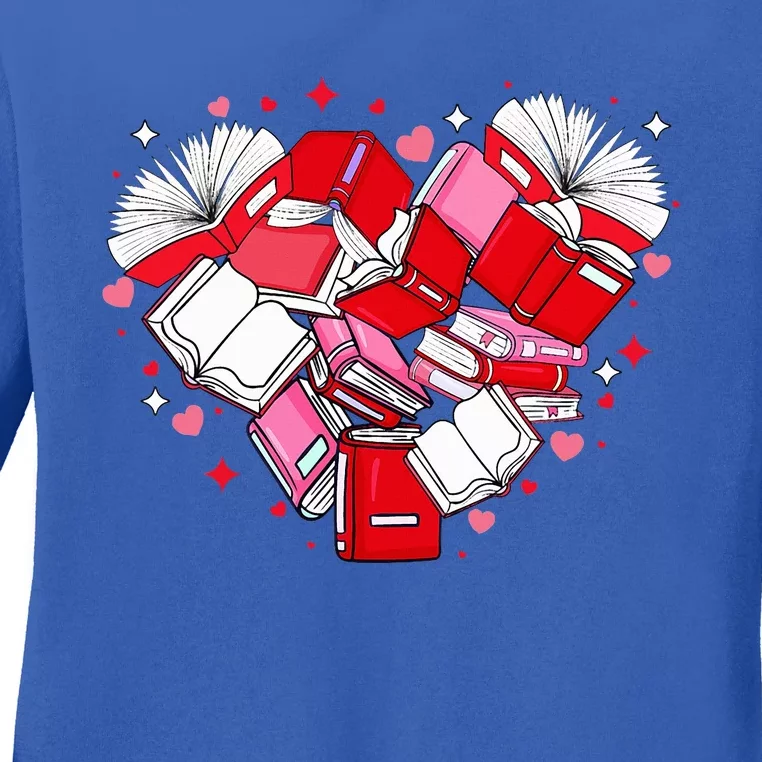 Valentine Book Lover Heart Shape Librarian Bookworm Costume Ladies Long Sleeve Shirt