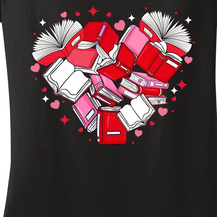 Valentine Book Lover Heart Shape Librarian Bookworm Costume Women's V-Neck T-Shirt