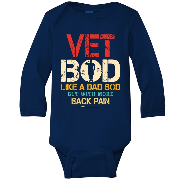 Vet Bod Like Dad Bod But More Back Pain Retro Vintage Baby Long Sleeve Bodysuit