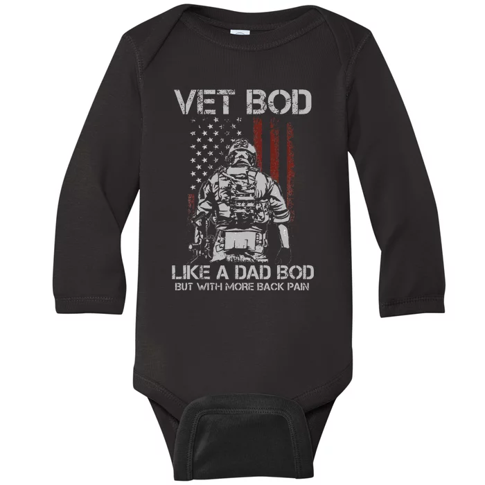 Vet Bod Like Dad Bod But More Back Pain Retro Vintage Baby Long Sleeve Bodysuit