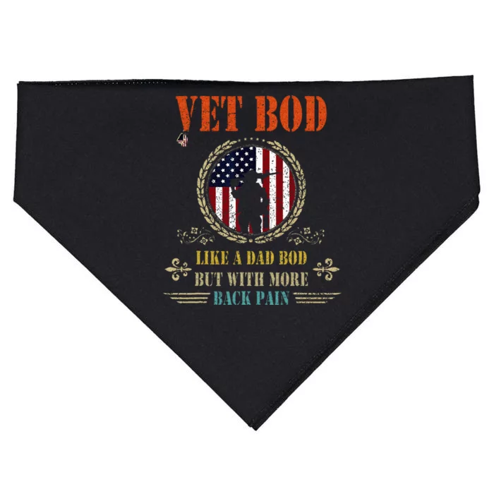 Vet Bod Like Dad Bod But More Back Pain Vintage USA Veteran USA-Made Doggie Bandana