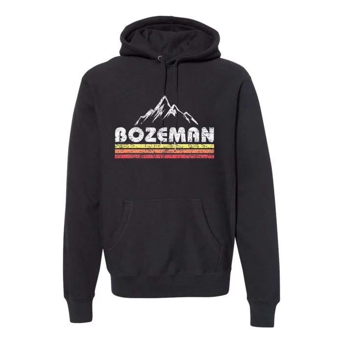 Vintage Bozeman Montana Retro Mountain Faded Lines Souvenir Premium Hoodie