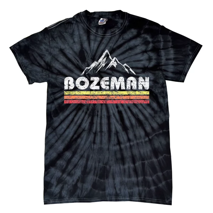 Vintage Bozeman Montana Retro Mountain Faded Lines Souvenir Tie-Dye T-Shirt