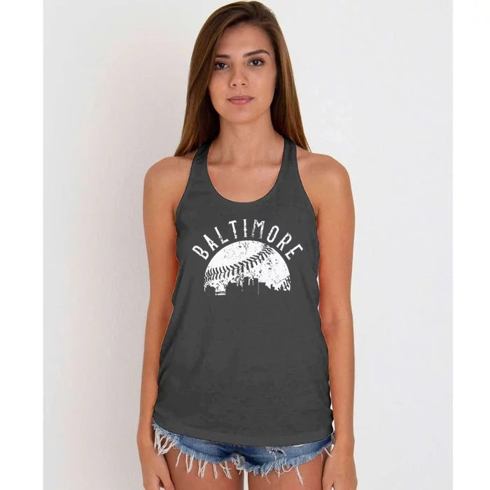 Vintage Baltimore Maryland Skyline Apparel Women's Knotted Racerback Tank