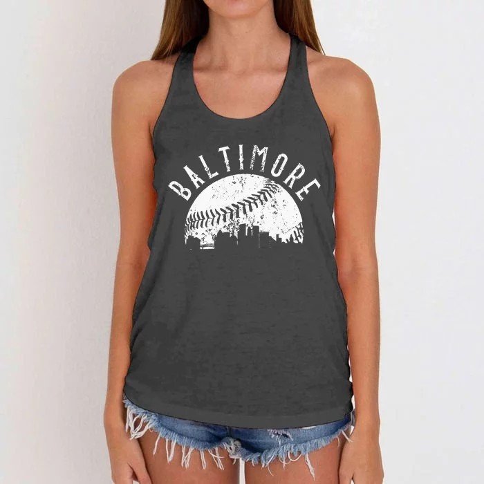 Vintage Baltimore Maryland Skyline Apparel Women's Knotted Racerback Tank