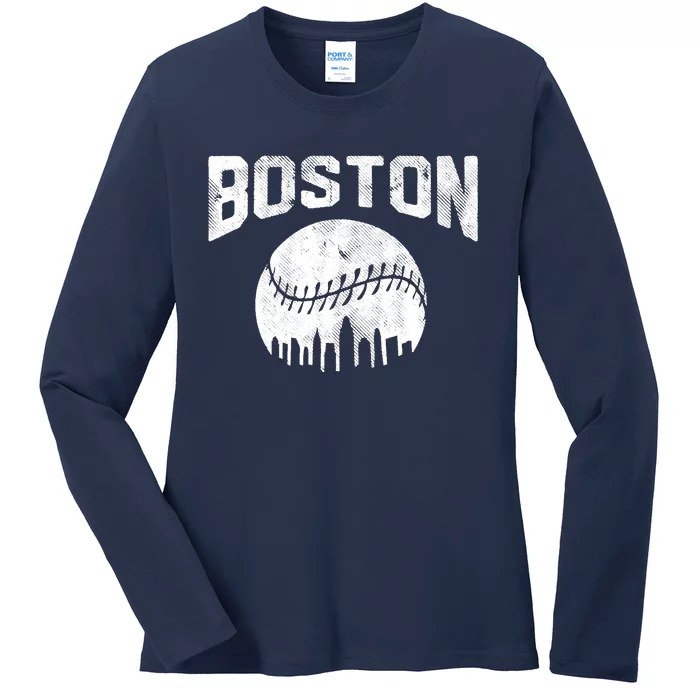 Vintage Boston Massachusetts State Athletic Style Baseball Ladies Long Sleeve Shirt