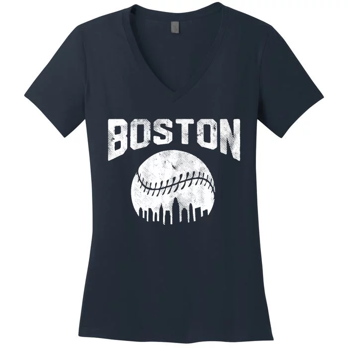 Vintage Boston Massachusetts State Athletic Style Baseball Women's V-Neck T-Shirt