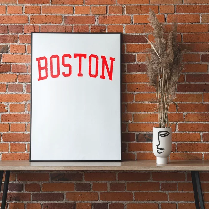 Vintage Boston MA Varsity Style Red Text Poster