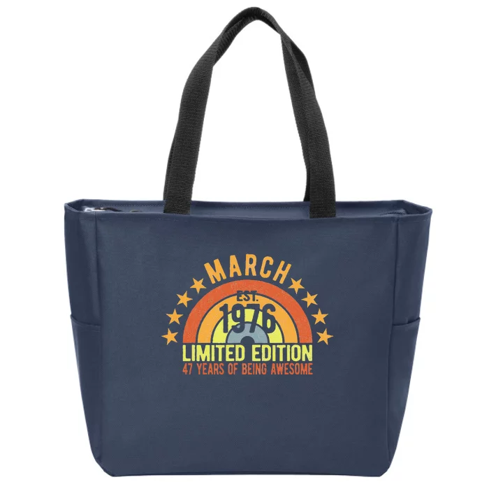 Vintage Born March 1976 Limited Edition 47th Birthday Party Zip Tote Bag