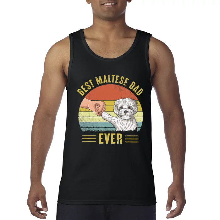 Vintage Best Maltese Dog Dad Ever Fist Bump Funny Dog Lover Tank Top