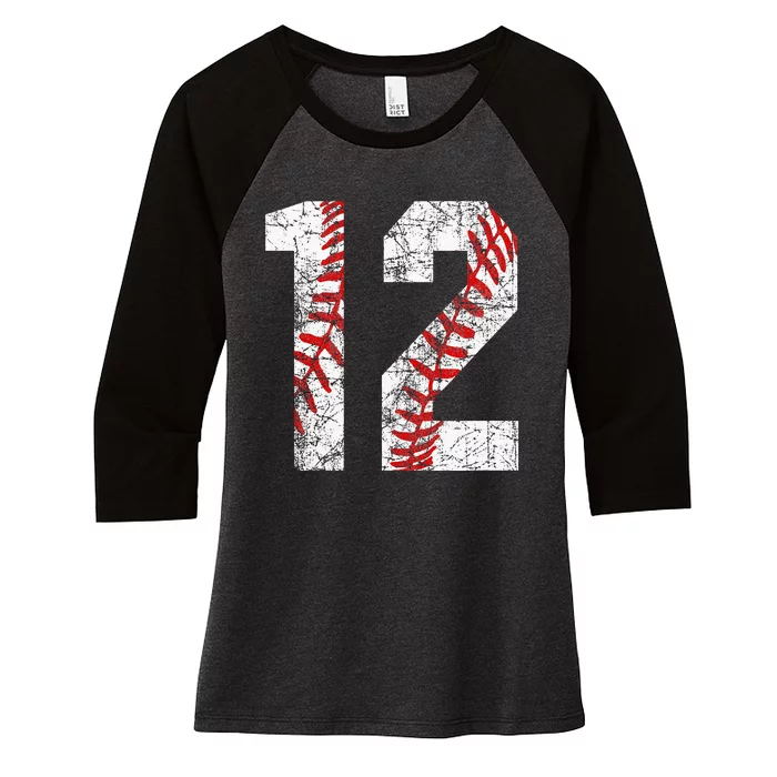 Vintage Baseball Mom 12 Jersey Baseball Favorite Player Women's Tri-Blend 3/4-Sleeve Raglan Shirt