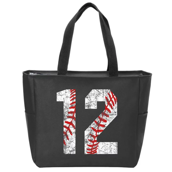 Vintage Baseball Mom 12 Jersey Baseball Favorite Player Zip Tote Bag