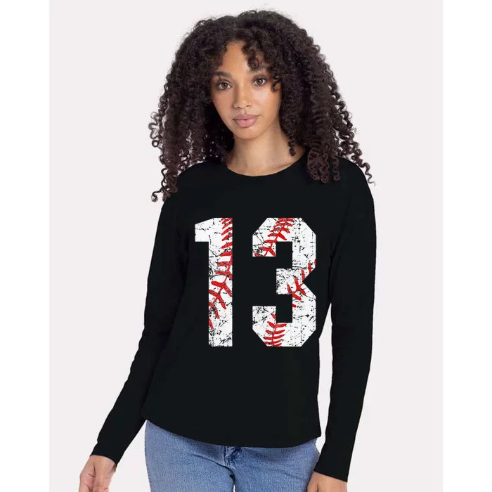 Vintage Baseball Mom 13 Jersey Baseball Favorite Player Womens Cotton Relaxed Long Sleeve T-Shirt