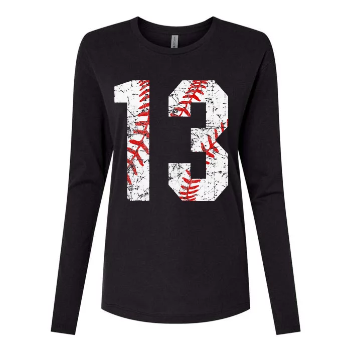 Vintage Baseball Mom 13 Jersey Baseball Favorite Player Womens Cotton Relaxed Long Sleeve T-Shirt