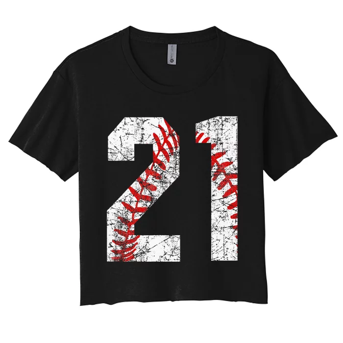 Vintage Baseball Mom 21 Jersey Baseball Player Number 21 Women's Crop Top Tee