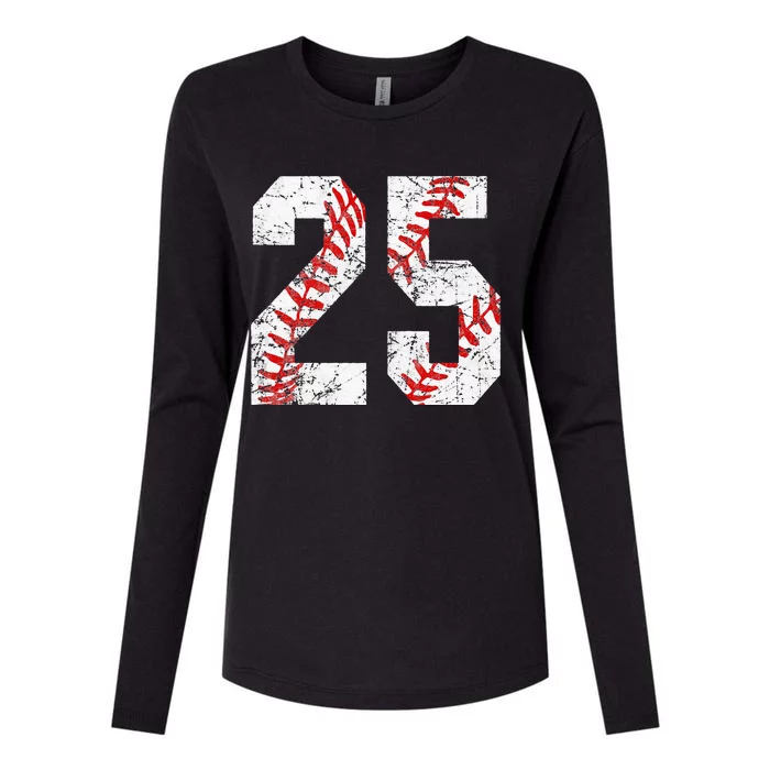 Vintage Baseball Mom 25 Jersey Baseball Favorite Player Womens Cotton Relaxed Long Sleeve T-Shirt