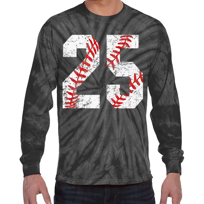 Vintage Baseball Mom 25 Jersey Baseball Favorite Player Tie-Dye Long Sleeve Shirt