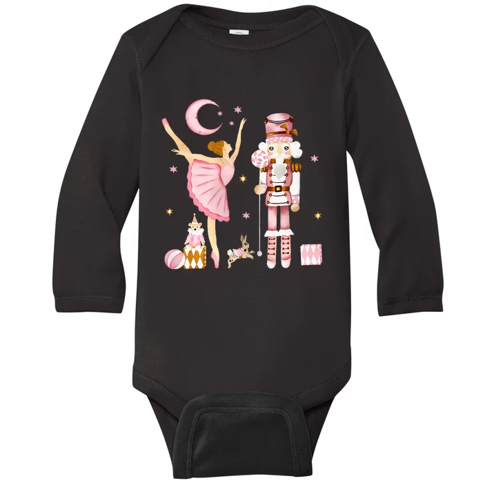 Vintage Ballet Nutcracker Christmas Pink Xmas Baby Long Sleeve Bodysuit