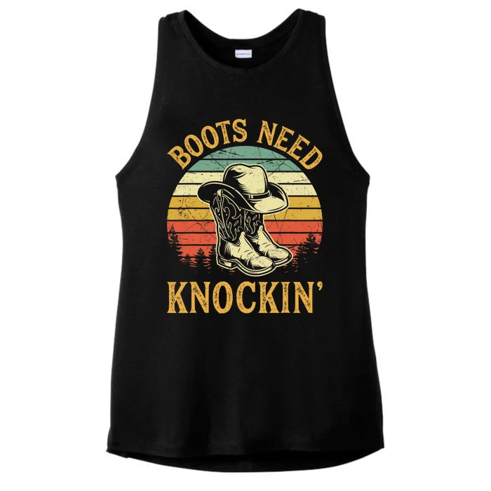 Vintage Boots Need Knockin Knocking Country Music Ladies Tri-Blend Wicking Tank