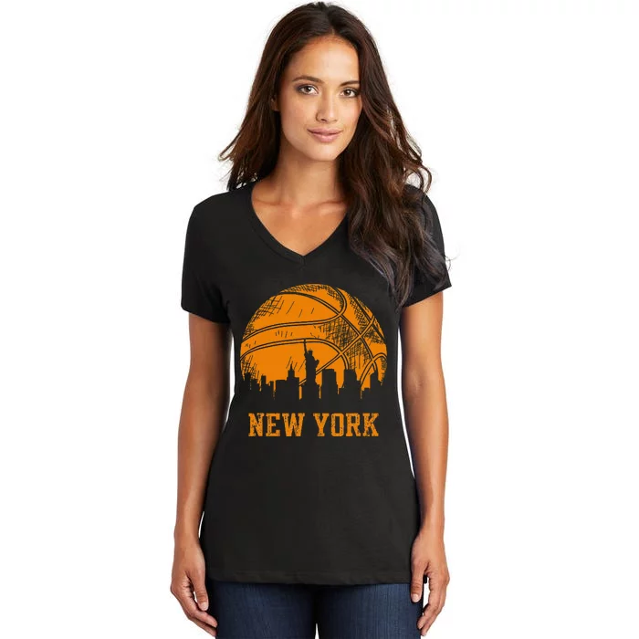 Vintage Basketball New York City Skyline Outfit Women's V-Neck T-Shirt