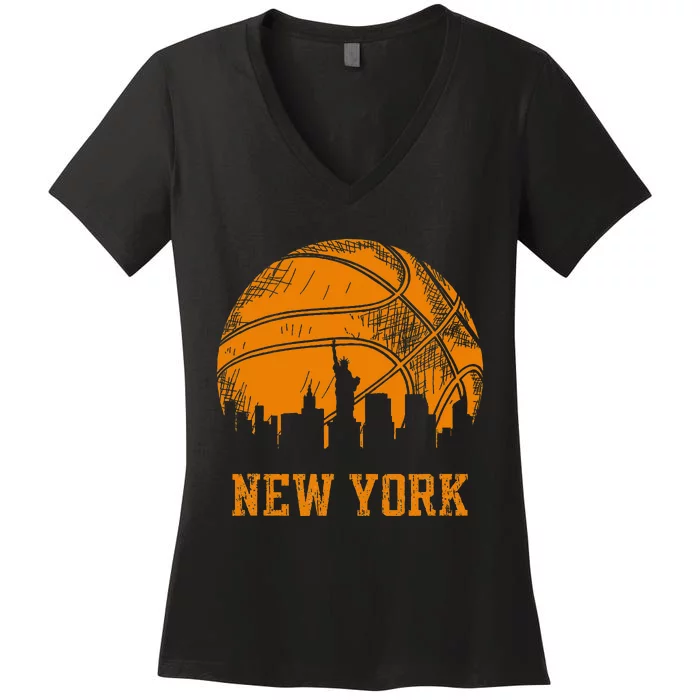 Vintage Basketball New York City Skyline Outfit Women's V-Neck T-Shirt