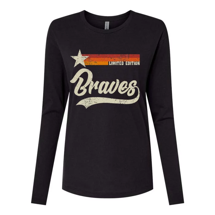 Vintage B.R.A.V.E.S Name Retro Three Stripe Weathered Throwback Womens Cotton Relaxed Long Sleeve T-Shirt