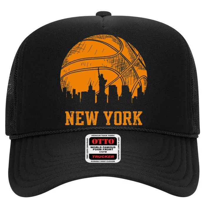 Vintage Basketball New York City Skyline Outfit High Crown Mesh Trucker Hat