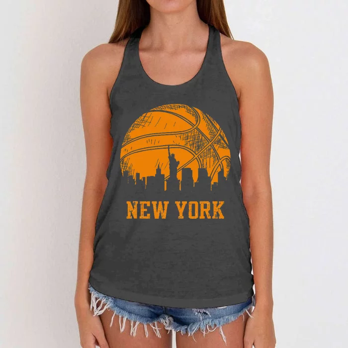 Vintage Basketball New York City Skyline Outfit Women's Knotted Racerback Tank