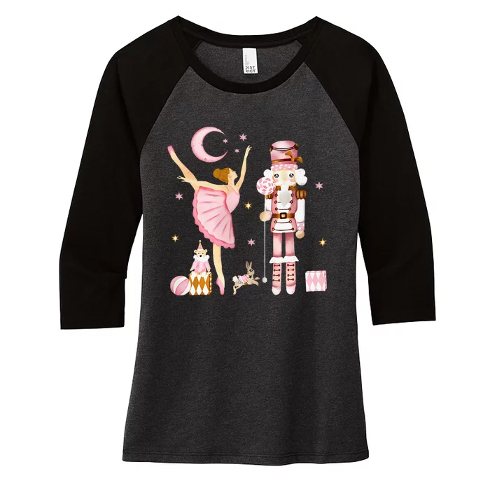 Vintage Ballet Nutcracker Christmas Pink Xmas Women's Tri-Blend 3/4-Sleeve Raglan Shirt