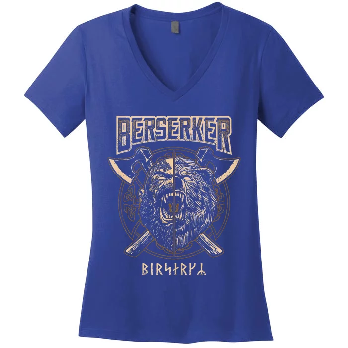 Viking Berserker Norse Pagan Bear Warrior Women's V-Neck T-Shirt