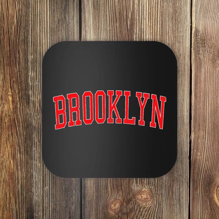 Vintage Brooklyn Ny Varsity Style Red Text Coaster