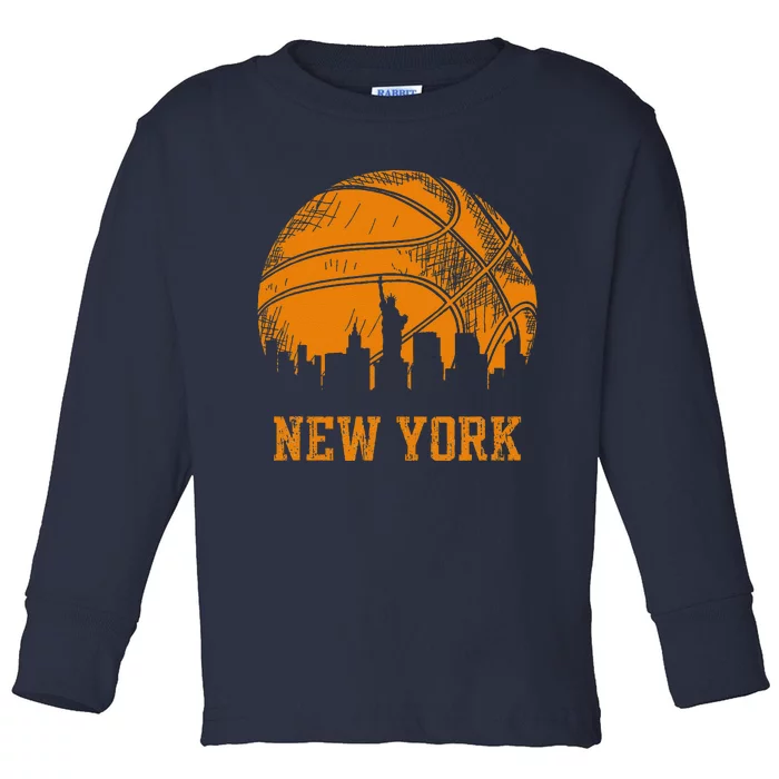 Vintage Basketball New York City Skyline Toddler Long Sleeve Shirt