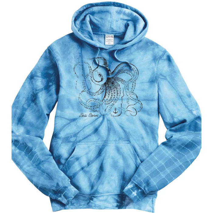 Vintage Black Octopus Marine Biologist Ocean Sea Life Tie Dye Hoodie