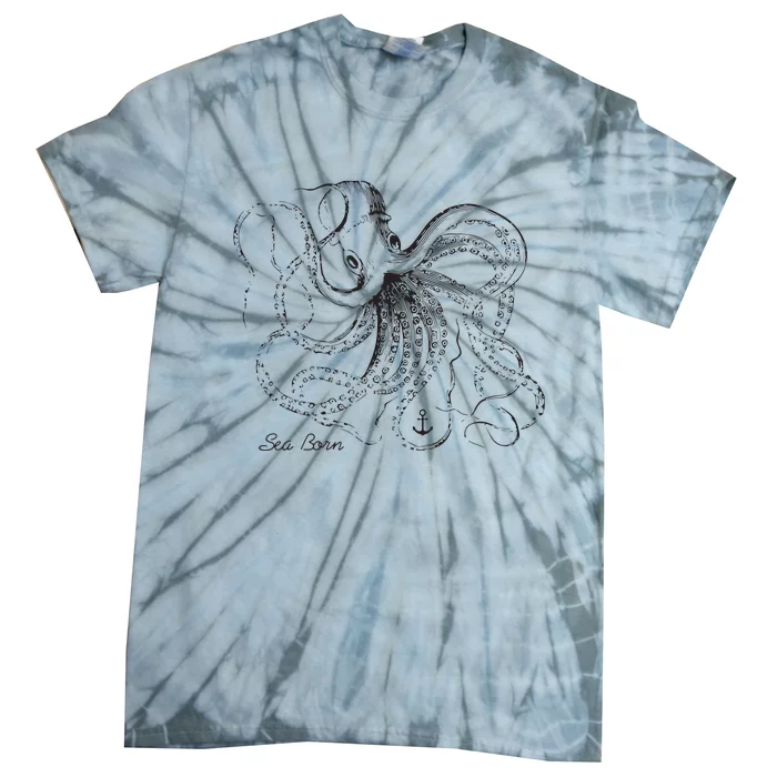 Vintage Black Octopus Marine Biologist Ocean Sea Life Tie-Dye T-Shirt