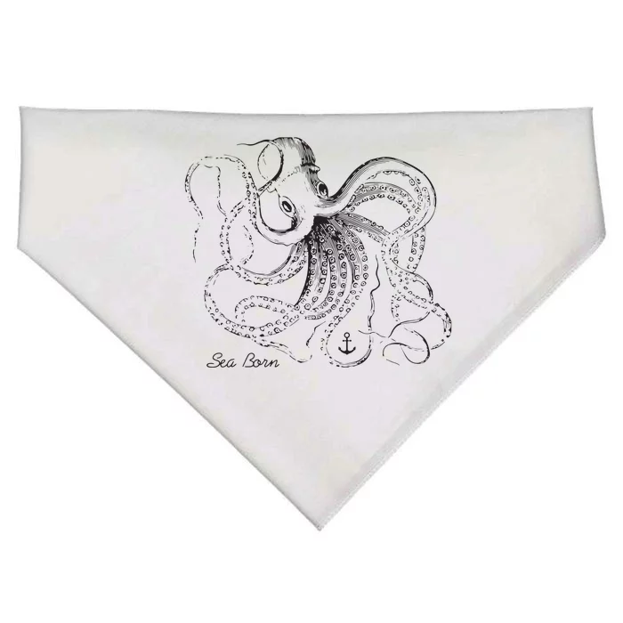 Vintage Black Octopus Marine Biologist Ocean Sea Life USA-Made Doggie Bandana