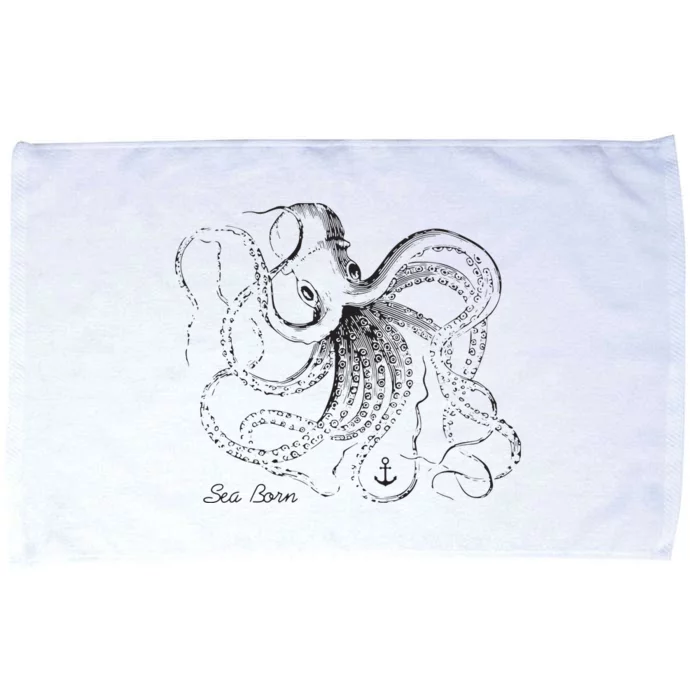 Vintage Black Octopus Marine Biologist Ocean Sea Life Microfiber Hand Towel