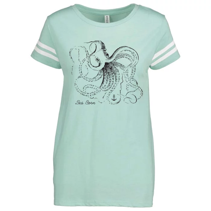 Vintage Black Octopus Marine Biologist Ocean Sea Life Enza Ladies Jersey Football T-Shirt