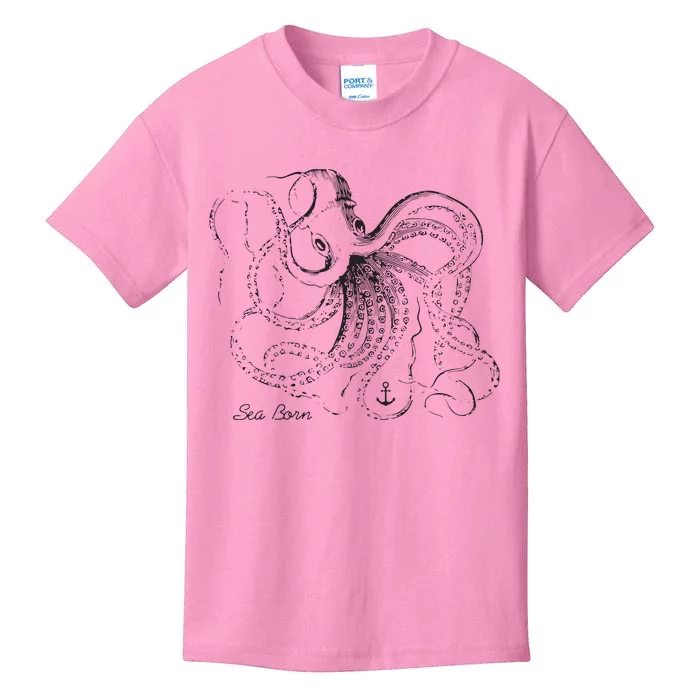 Vintage Black Octopus Marine Biologist Ocean Sea Life Kids T-Shirt