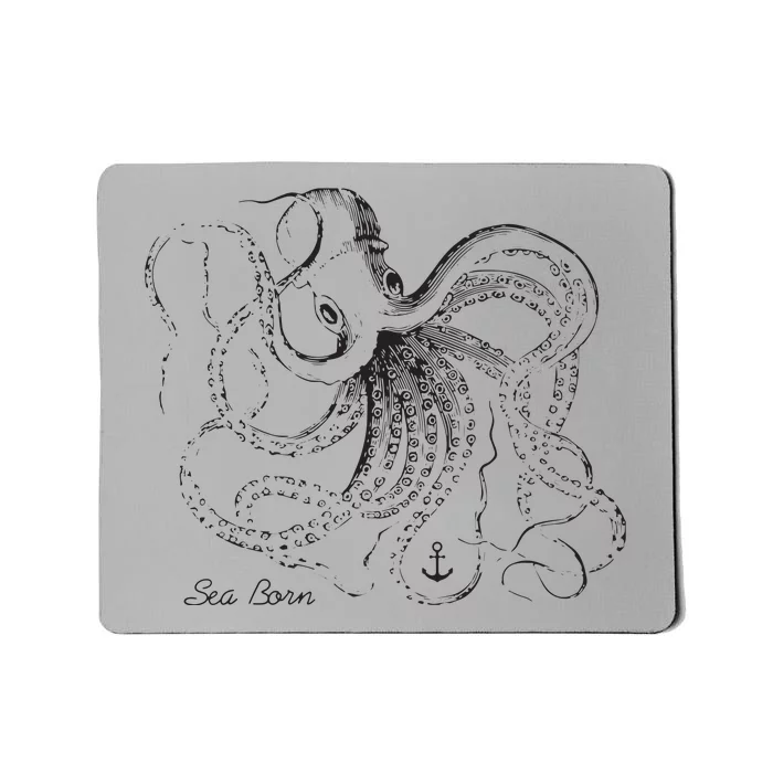 Vintage Black Octopus Marine Biologist Ocean Sea Life Mousepad