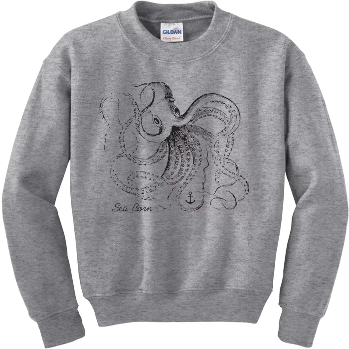 Vintage Black Octopus Marine Biologist Ocean Sea Life Kids Sweatshirt